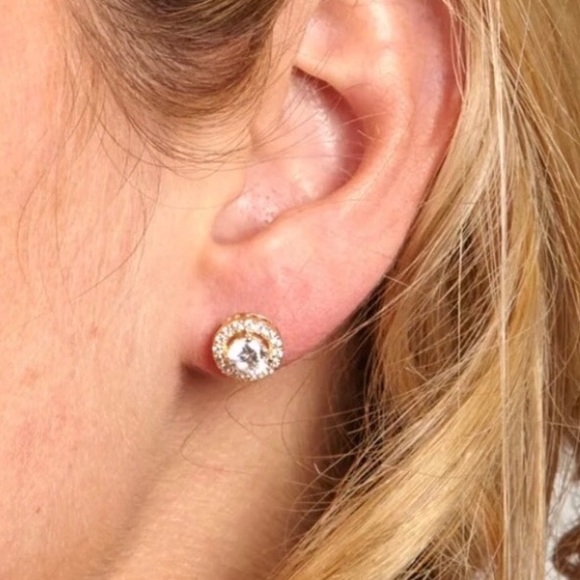 Diamond CZ Studs | 18K Yellow Gold - Picture 3 of 12